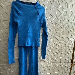 Fashion Nova Blue Ribbed Wide Leg Pant Set